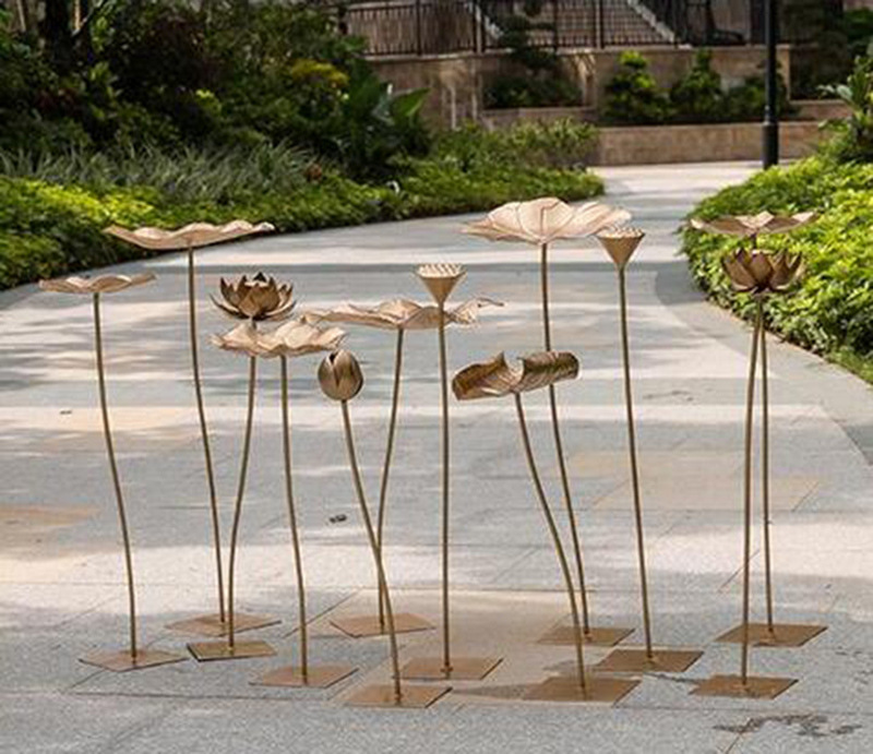 不锈钢荷叶荷花庭院酒店水池景观创意莲花铁艺装饰品落地摆件