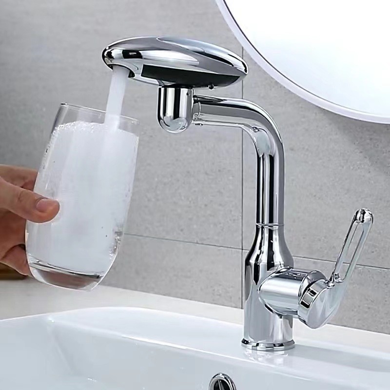 Multifunctional White Rotating Basin Faucet Faucet Spaceship Hot and Cold Washbasin Waterfall Water Tap