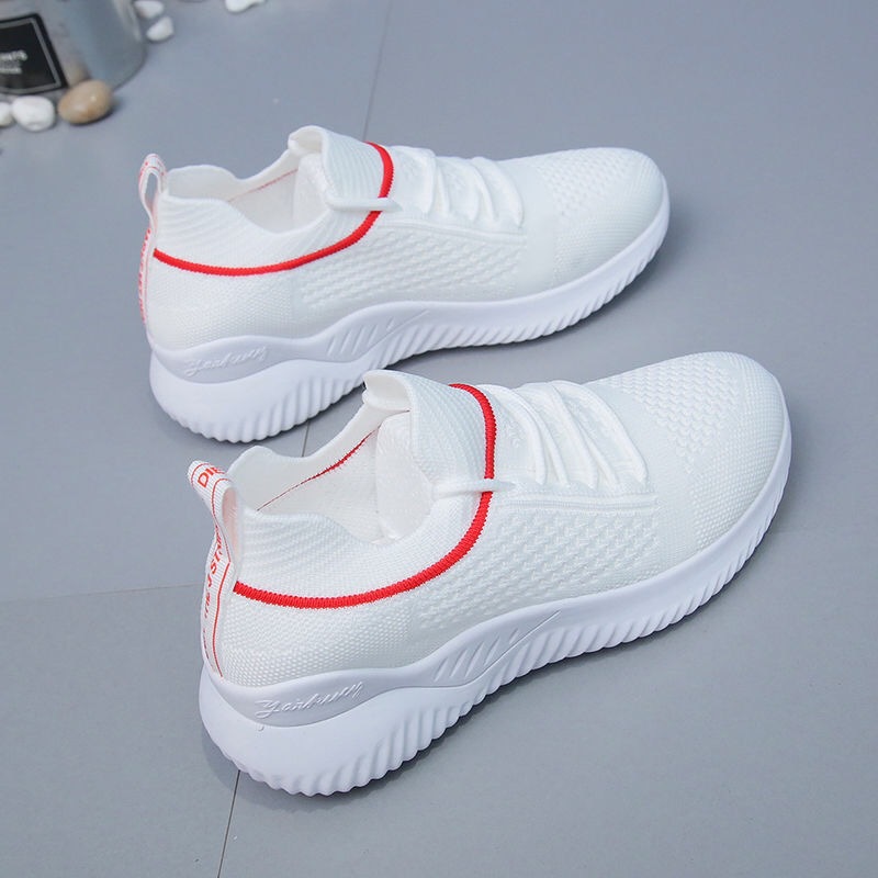 White Shoes Women's Shoes 2023 New Fly Woven Mesh Korean Style Travel Driving Leisure Sports Lace-up Internet Hot Sneakers