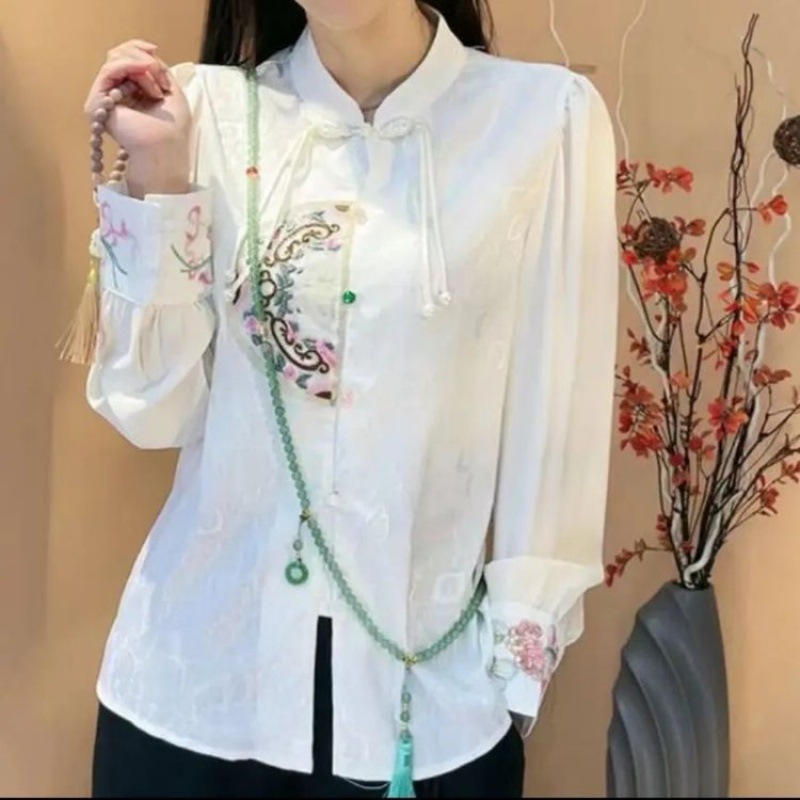 2024新款衬衫女士新款防真丝绸缎衬衣中年妈妈装长袖春装提花中国