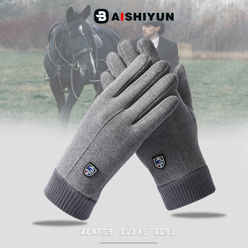 Gloves Men's Winter Dralon Warm with Velvet Thin Riding Autumn and Winter Windproof Touch Screen Driving Cold-Proof Heating Running