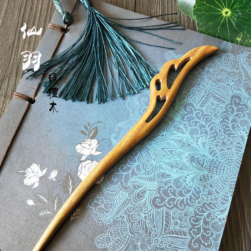 绿檀发簪民族风古典檀木质簪子发钗汉服简约现代古风盘头发饰品