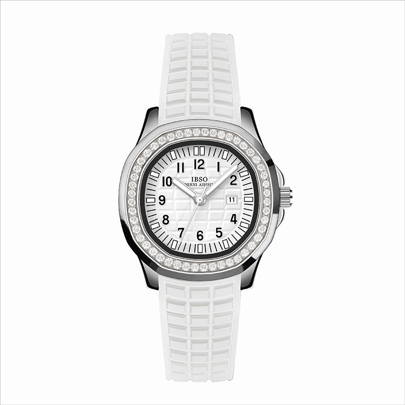 ibso/爱彼思诺镶钻大表盘休闲抖音爆款胶带女士手表时尚方形腕表