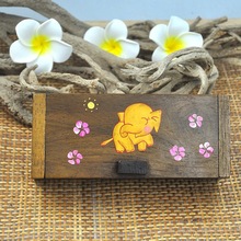 泰国手工绘柚木小象文具盒工艺礼品创意实木质卧室装饰品盒收纳盒