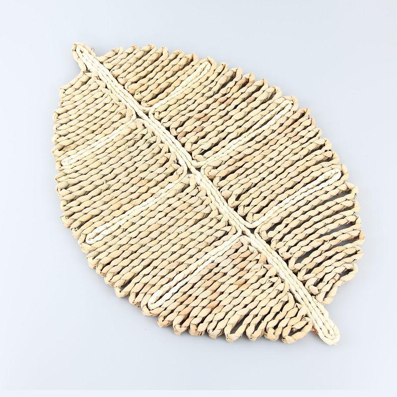 Papyrus Straw Western-Style Placemat Thickened Heat Insulation Leaf-Shaped Placemat Home Papyrus Placemat