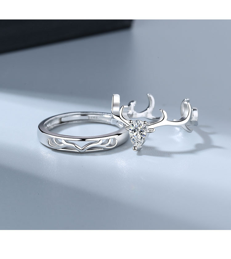 s925纯银一鹿有你情侣戒指韩版简约个性男女一对鹿角情侣对戒礼物
