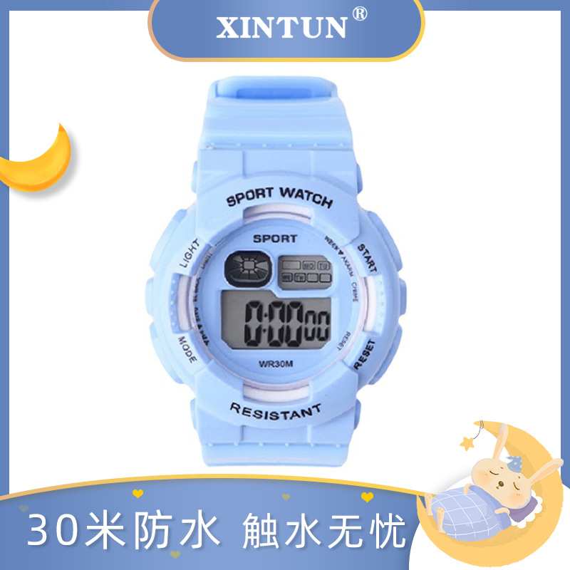 Xintun Children's Electronic Watch Led Waterproof Shockproof Sport Watch Macaron Luminous Student Watch Factory Wholesale