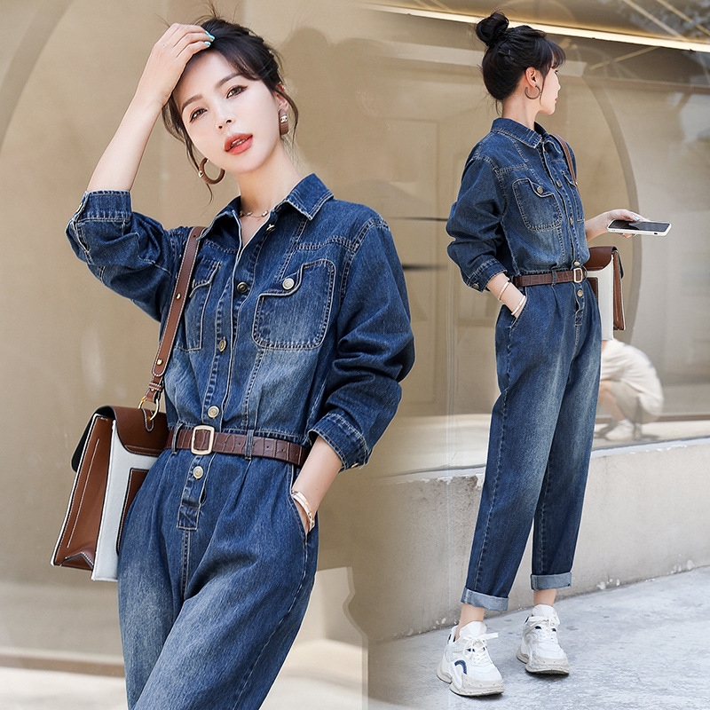 欧货时尚牛仔连体套装女爆款潮2021新款秋季时尚气质女神范连体裤