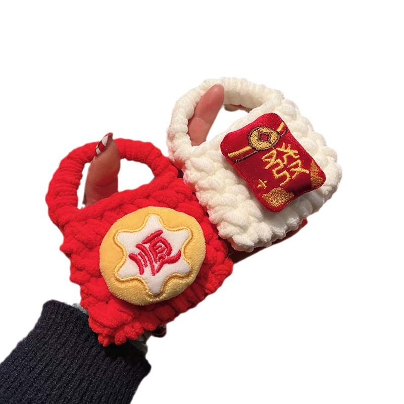 New Year Festive Red Lion Dragon Plush Cartoon Doll Hand-Woven Bluetooth Earphone Bag Coin Purse Wholesale
