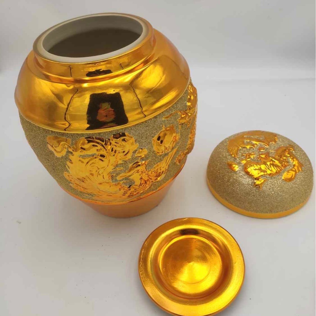 殡葬用品 荣兴4a沙金龙凤骨灰缸金坛捡骨迁坟陶瓷罐骨灰坛-阿里巴巴