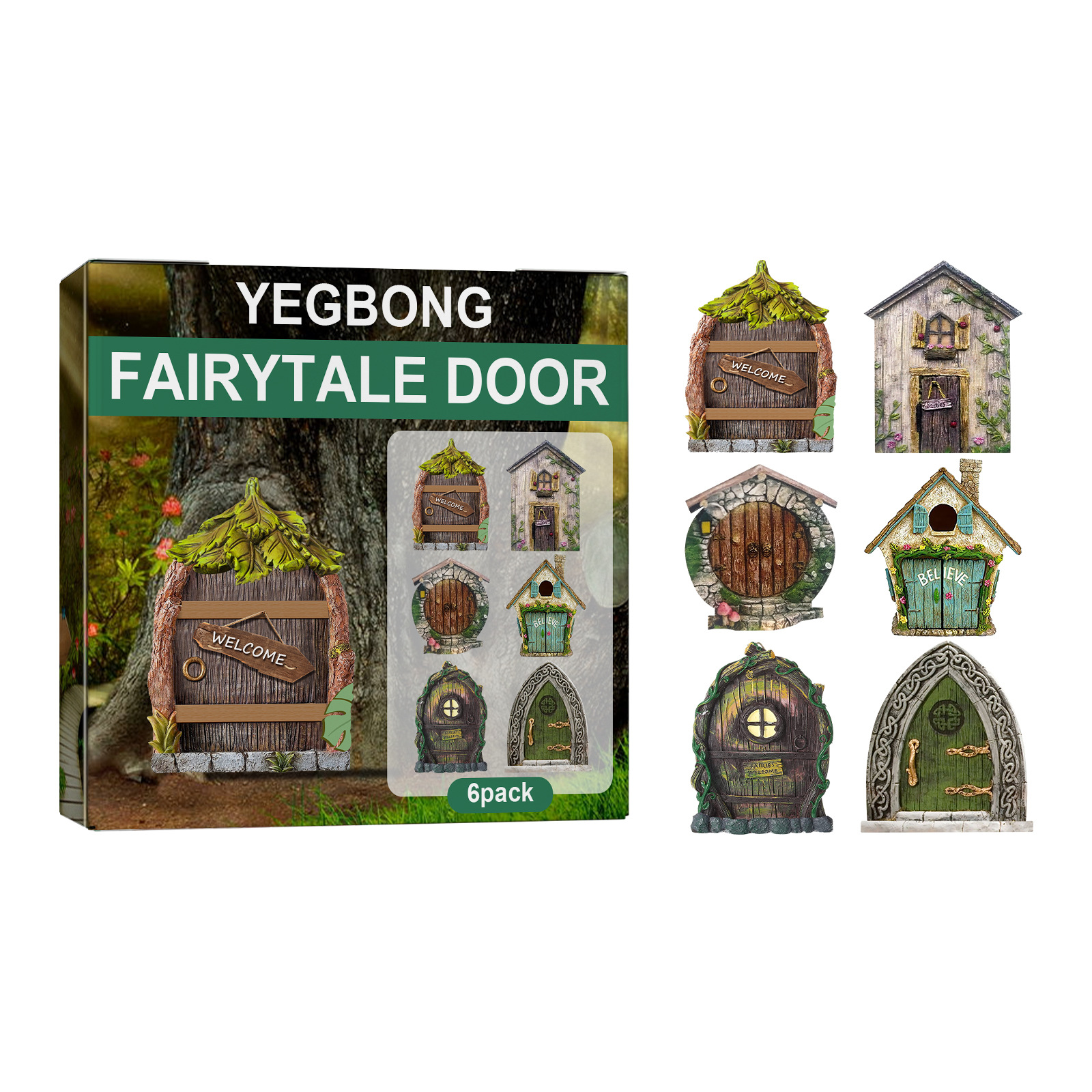 Yegbong Garden Decoration Fairy Tale Door Dwarf Decoration Fairy Tale Door Wooden Miniature Courtyard Tree Decoration