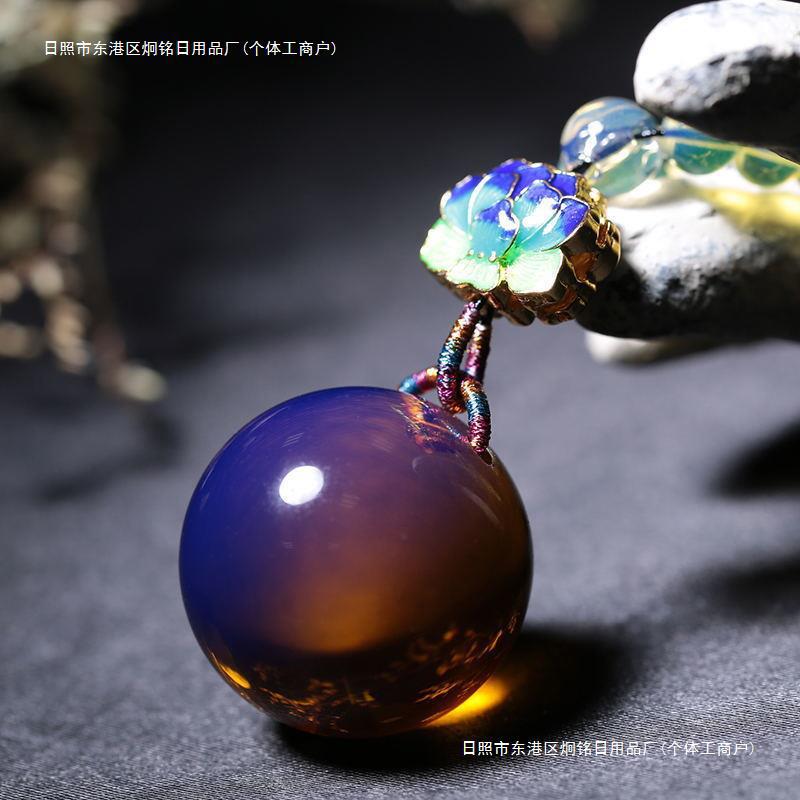 直播多米尼加净水蓝珀吊坠圆珠项链蜜蜡琥珀毛衣链男女款附证书