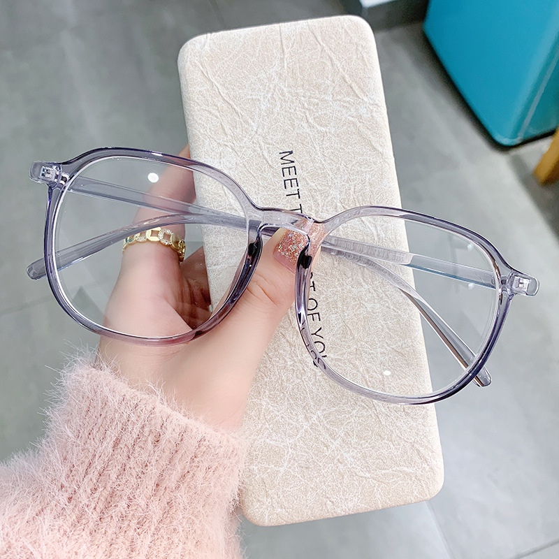 Tr New Anti Blue-Ray Glasses Frame Internet Celebrity Plain to Make Big Face Thin-Looked Plain Glasses Trendy round Frame Myopia Finished Glasses