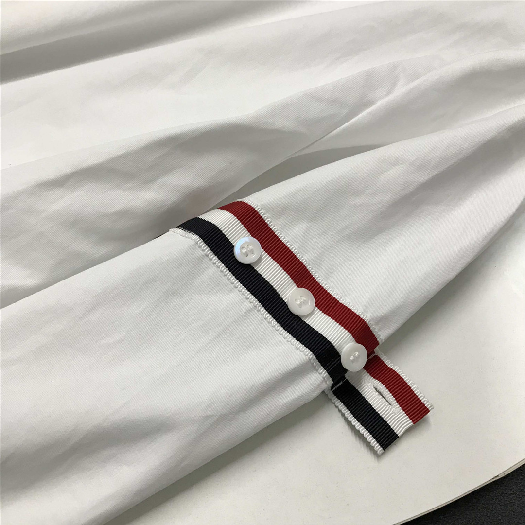 22春夏新款tb学院风三道杠织带条纹休闲衬衣情侣款慵懒风衬衫潮