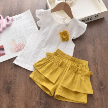 亚马逊女童夏季韩版套装女宝宝圆领无袖背心上衣短裤两件套潮