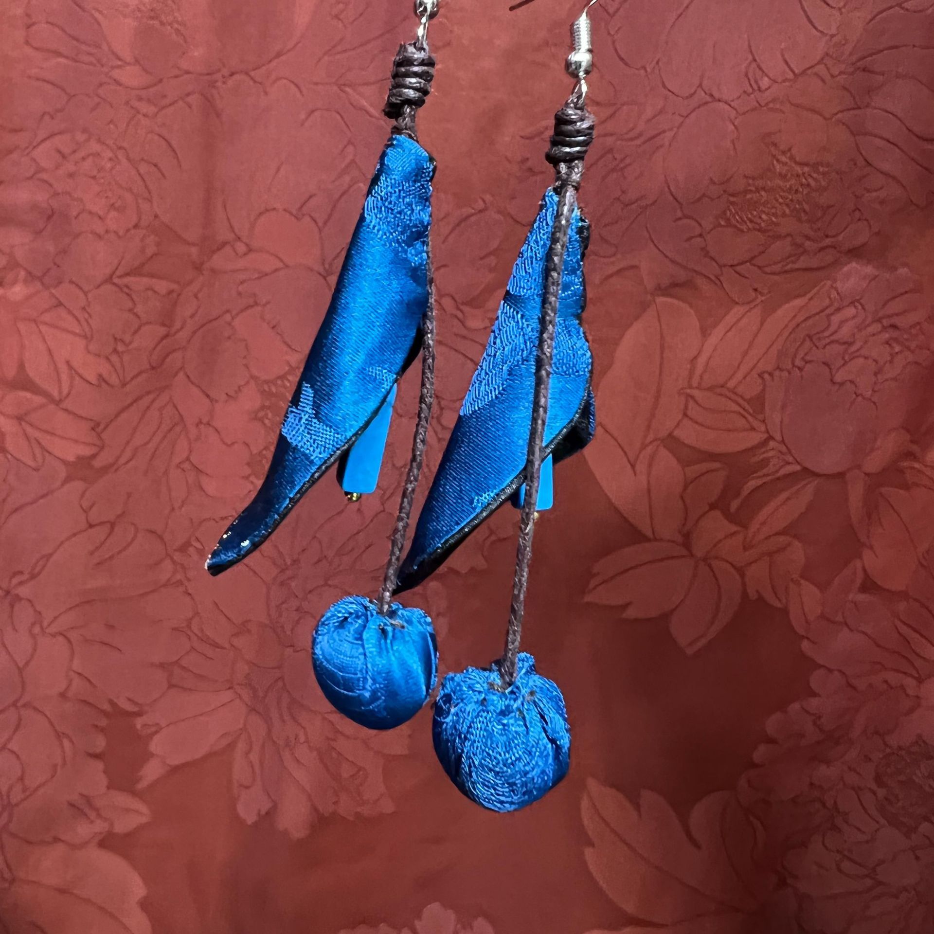 手工真丝香云纱纯银耳钩耳坠挂件耳环耳饰复古百搭饰品民族风