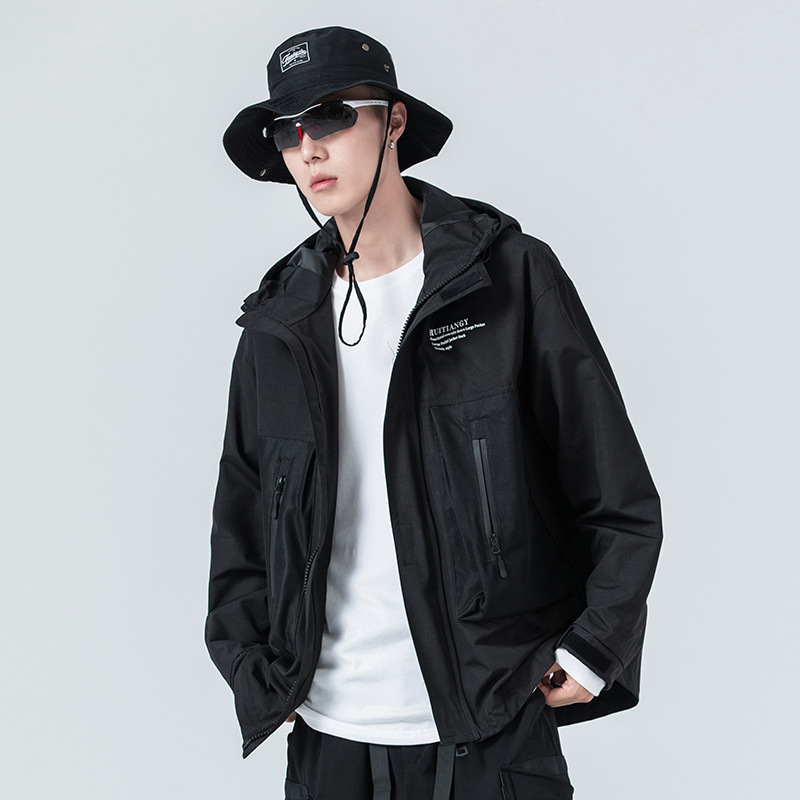 汇田工业国潮机能工装夹克男秋季暗黑机能风战术连帽外套男情侣冲