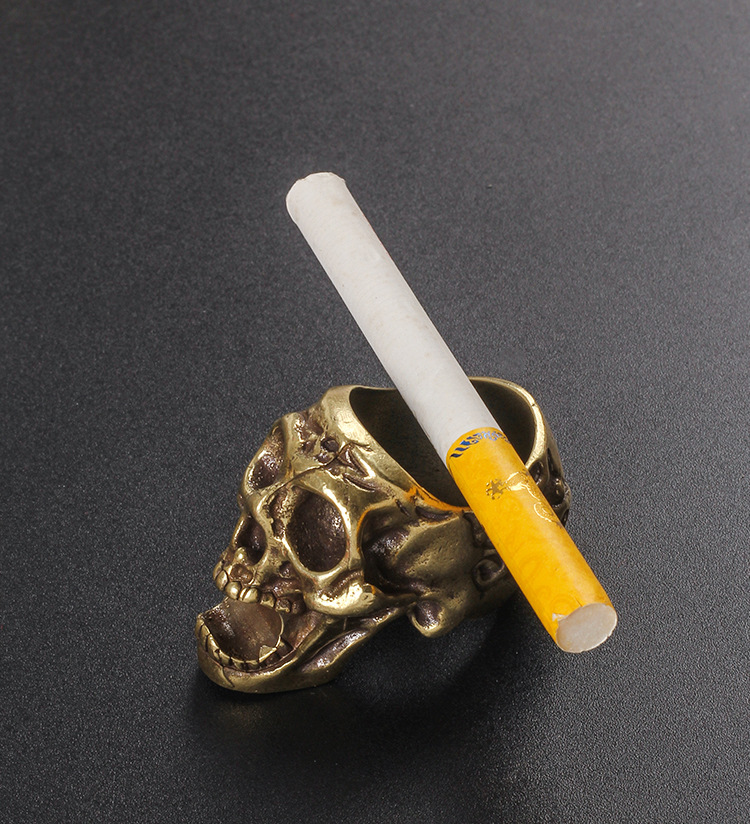 创意骷髅戒指烟托防手指熏黄雪茄架托两用支架便携式懒人烟夹指环