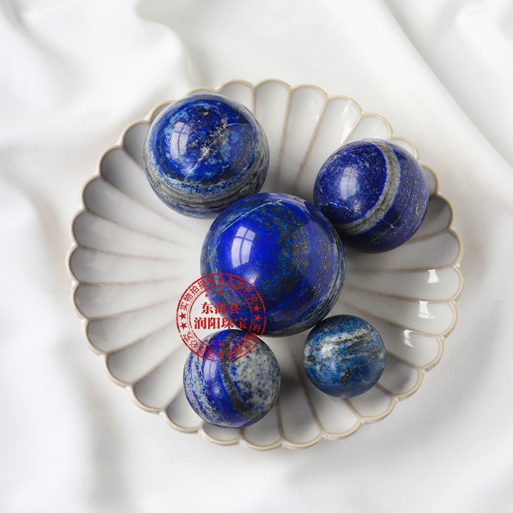 天然青金石水晶球原石打磨半宝石圆球把玩摆件居家装饰厂家直供