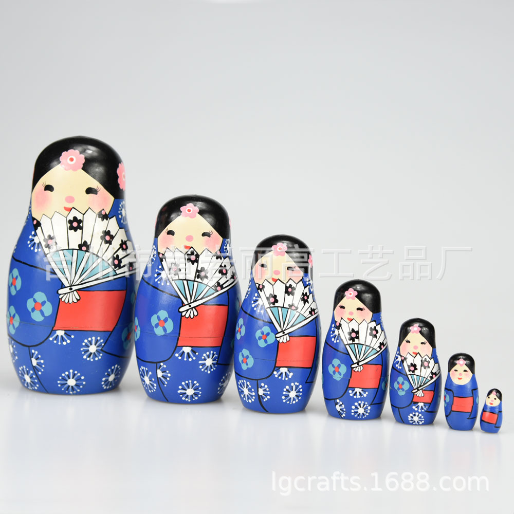 厂家批发]木质日本娃娃3个套娃日式人偶摆件料理店装饰和服女孩0628