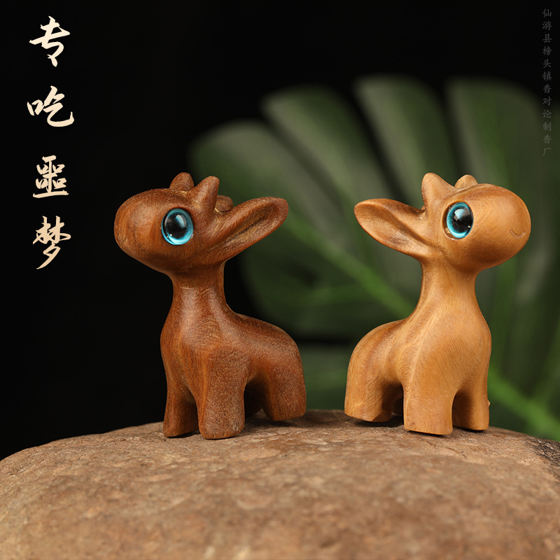绿檀食梦鹿阿根廷绿檀木小鹿手把玩件紫光檀黑檀迷你可爱动物摆件