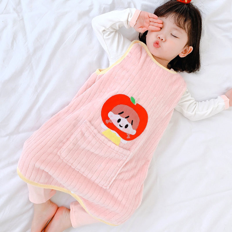 宝宝睡袋法兰绒分腿秋冬加厚防踢被儿童连体衣婴儿无袖背心式睡衣
