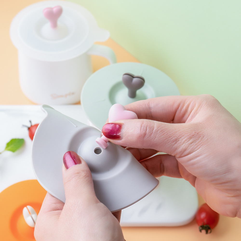 现货 透色食品级硅胶杯盖 懒人用品爱心提手杯盖 硅胶杯盖硅胶