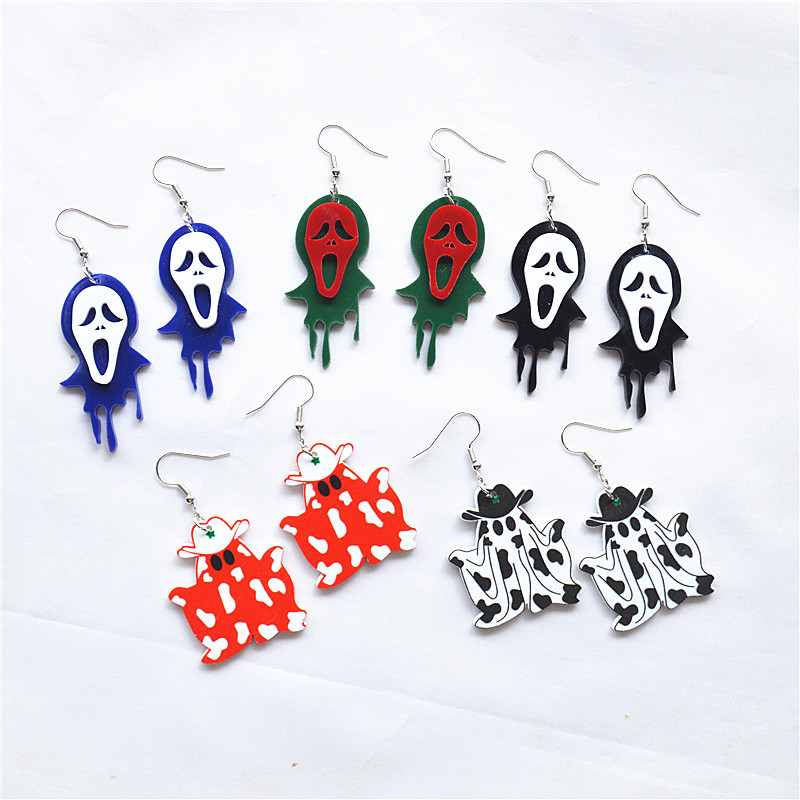 europe and america cross border e-commerce halloween earrings acrylic double-sided personalized cartoon skull ghost ghost head earrings for women