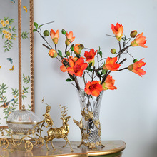 欧式轻奢黄铜水晶花瓶摆件现代时尚软装样板间客厅茶几餐桌插花器