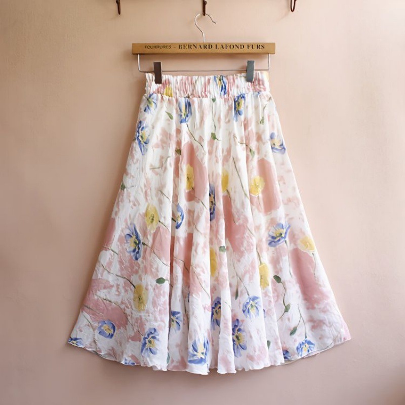 2024夏季新款民族风棉麻半身裙女复古亚麻印花短裙田园碎花a字裙