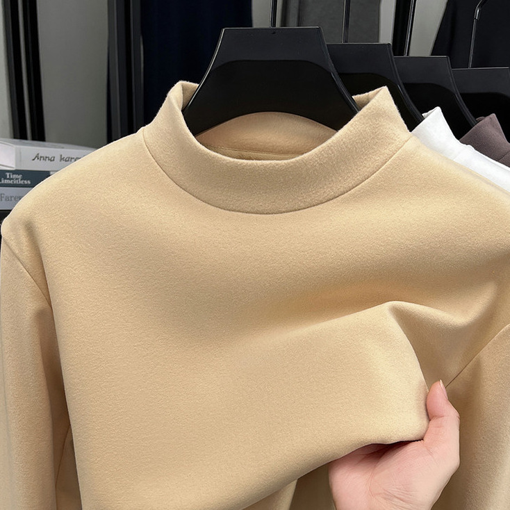 双面德绒长袖卫衣男士秋冬季自发热保暖纯色半高领简约打底衫T恤