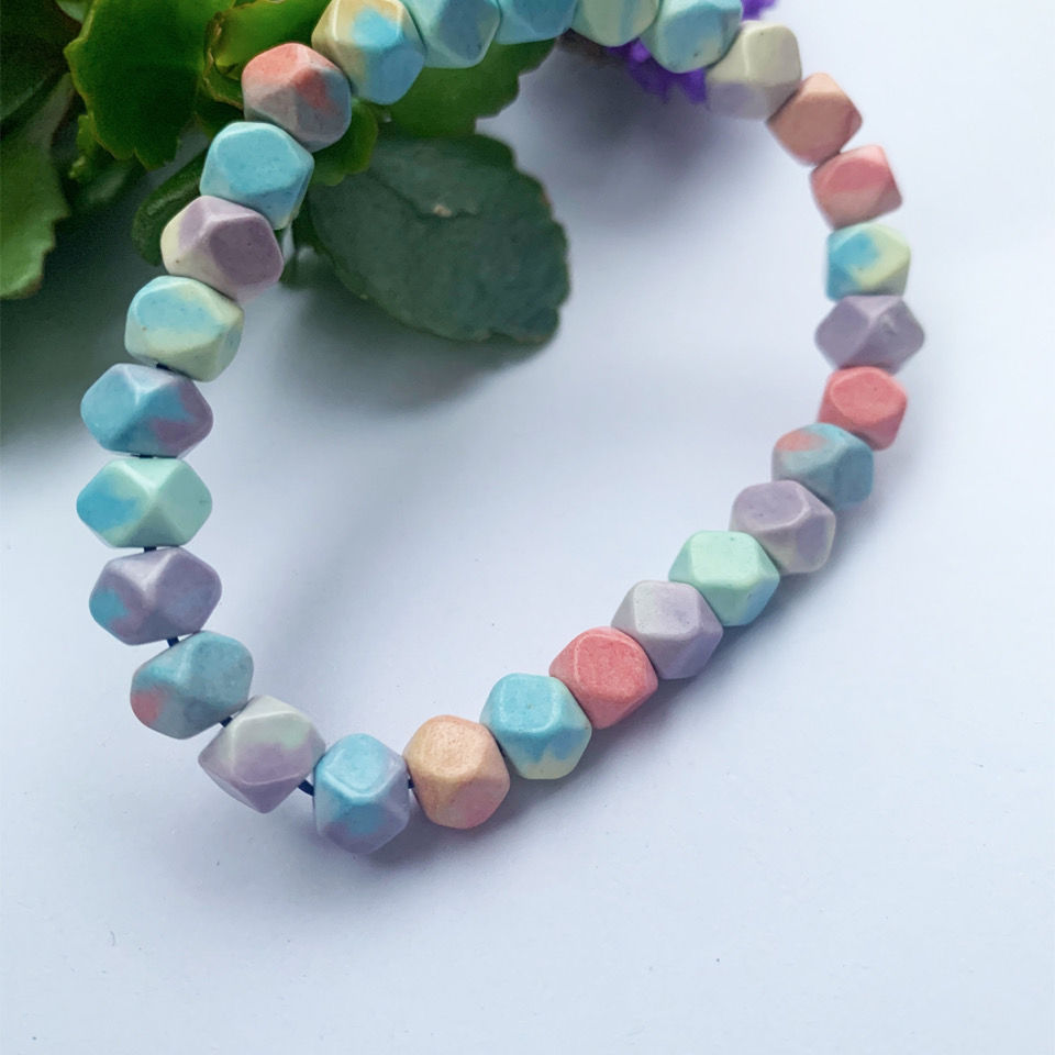【创鑫珠宝】纯天然彩虹石手链切角单圈彩色小清新甜美情侣款手串