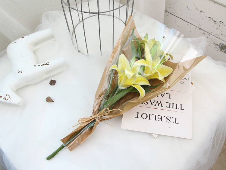 3头手感高档百合花3d过胶单支花束 diy花墙装饰配件仿真花盆景