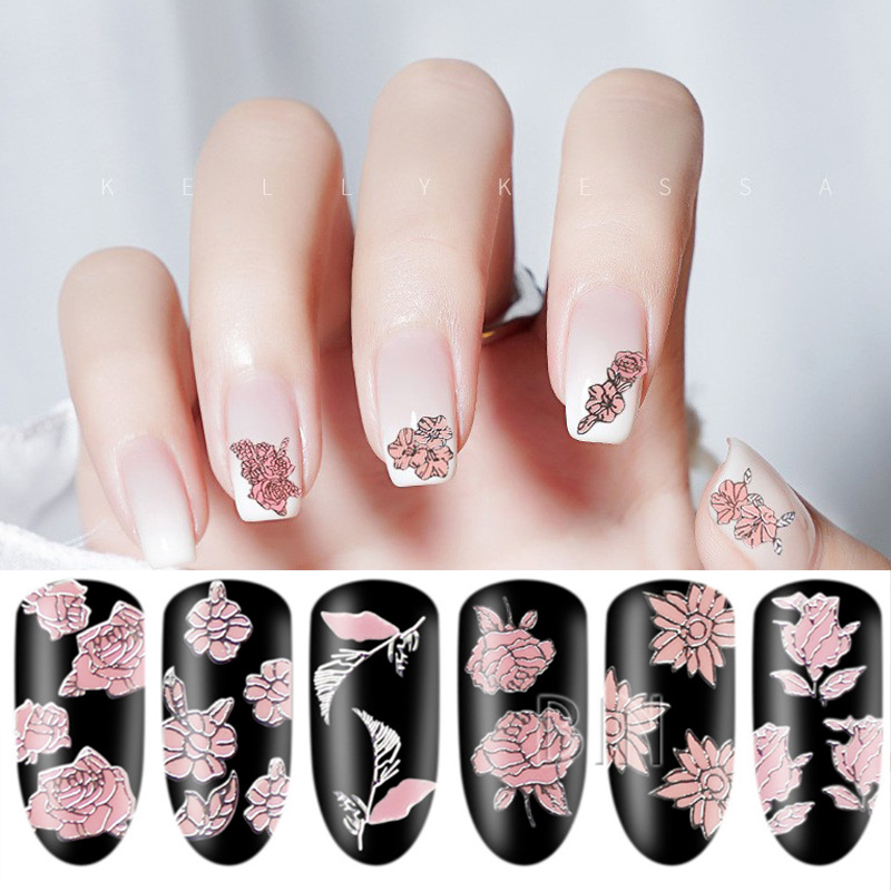 跨境热销12款指甲美甲贴3d贴花背胶 e系列指甲贴纸美甲浮雕美甲贴