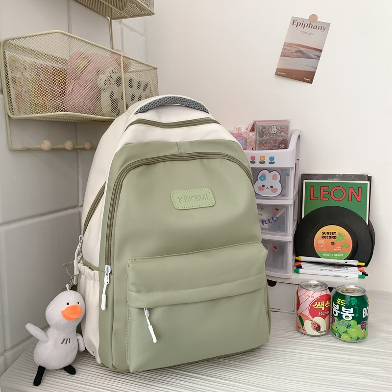 Backpack Women's New Large-Capacity Backpack Junior High School Bag High School and College Student Travel Bag Contrast Color Schoolbag Wholesale