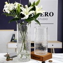 特大号花瓶玻璃透明高厘米裂纹富贵竹水竹鲜花百合简约冰裂束腰