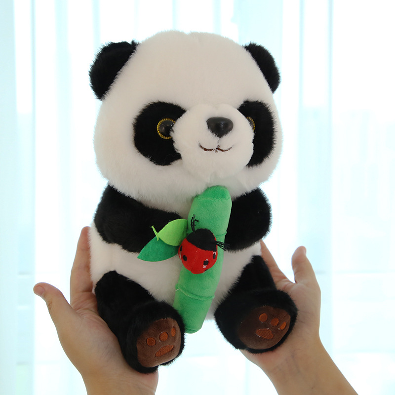 Cute Bamboo Ladybug Panda Plush Toy Giant Panda Plush Doll Pillow Commemorative Gift Ragdoll Doll