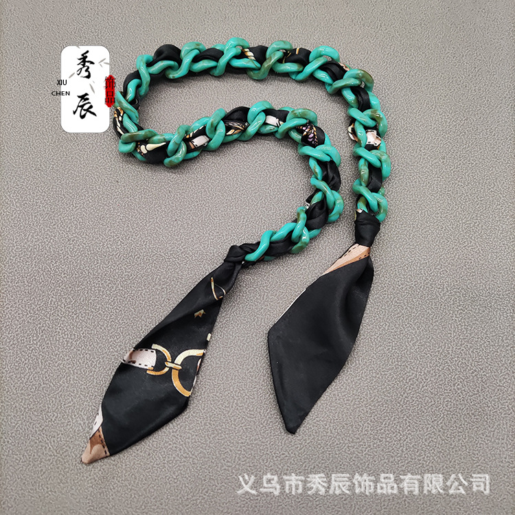 Bohemian Style Silk Scarf Woven Acrylic Chain Hand-Held Short Bag Chain Hand-Held Short Bag Belt