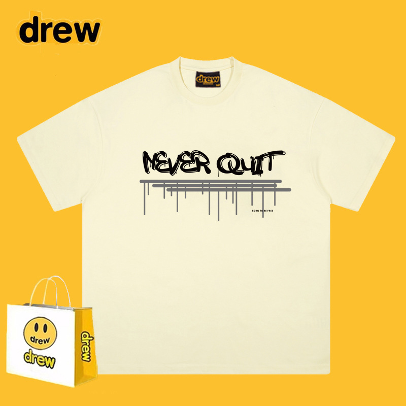 drew笑脸短袖高街美式印花短袖重磅260g纯棉t恤宽松男短袖 外贸