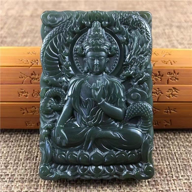 和田玉祥龙御龙观音吊坠新疆青玉菩萨男玉石玉坠观音牌子玉佩挂件