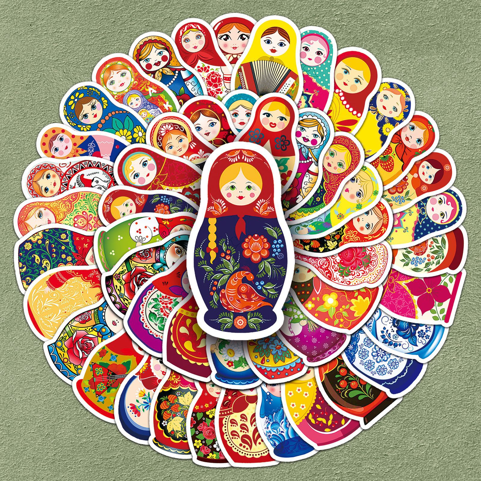 50张卡通俄罗斯套娃涂鸦创意diy装饰笔记本手机壳行李箱手账贴纸