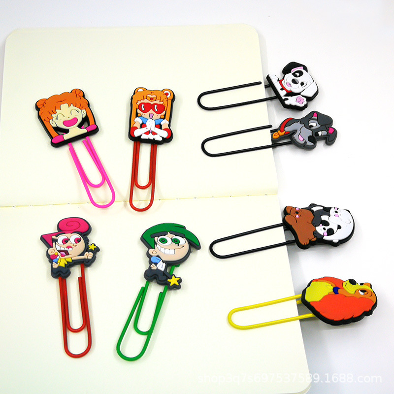 Korean Style Cute PVC Clip Bookmark Cartoon Shaped Color Paper Clip Creative Student Stationery Cross-Border Spot