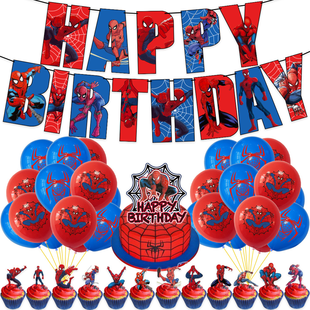 Spider-Man Theme Hanging Flag Paper Banner Letters Happy Birthday Superhero Party Decoration Supplies