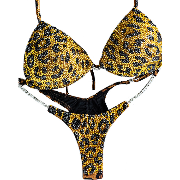 新品健美内衣比赛奥赛服比基尼水钻烫钻双尖钻来图来样加工定制