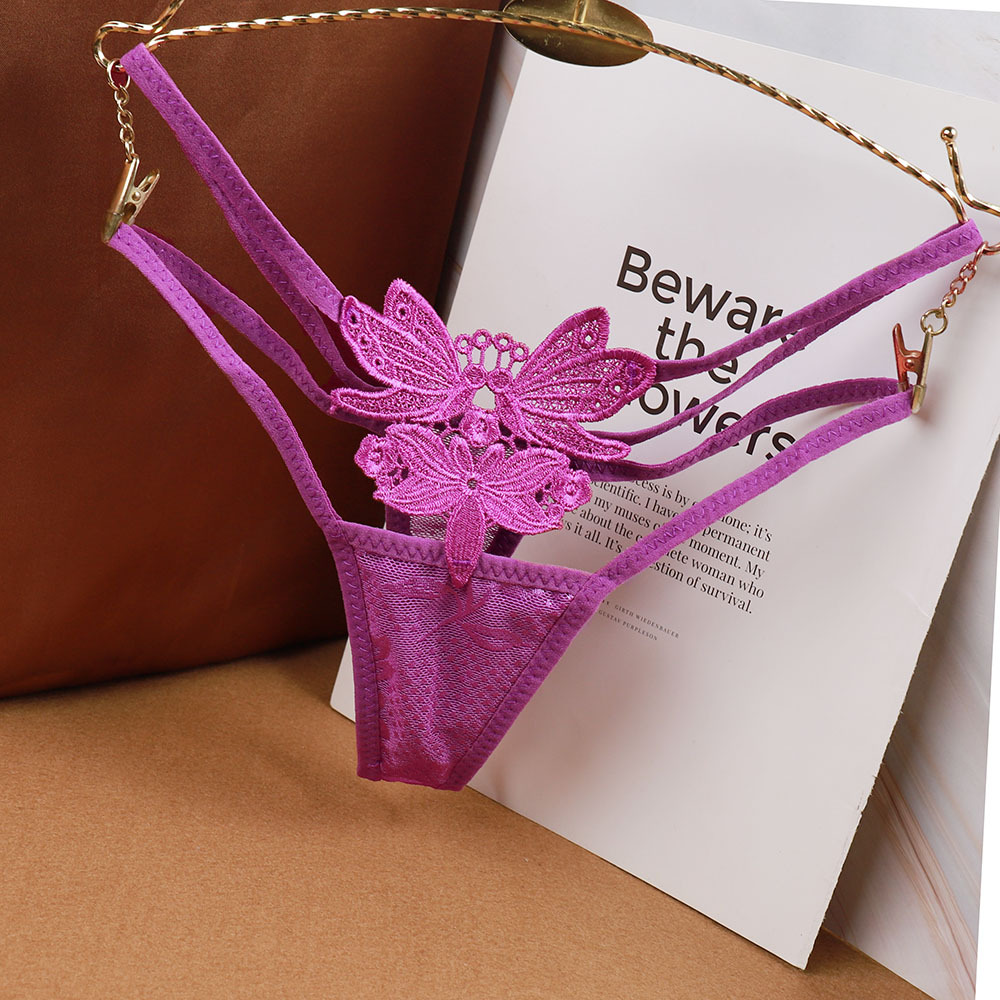 性感绣花蕾丝边女士丁字裤透明透视蝴蝶结少妇诱惑内裤女时尚火辣