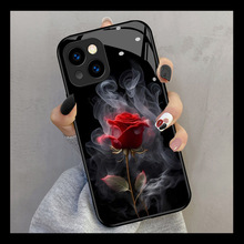 烟熏红玫瑰适用苹果14promax手机壳13mini新款12气质11/x网红7/8p