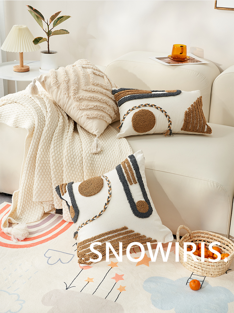 0fe9簇绒抱枕民族风枕套民宿装饰客厅沙发床上靠垫棉麻可拆洗腰枕