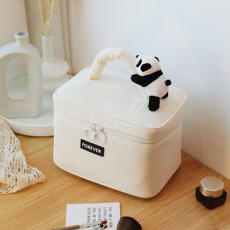 New Ins Panda Cosmetic Bag High-Grade Corduroy Leaning Bear Portable Large Capacity Cartoon Travel Sweet