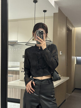 新中式国风黑色短款外套女2024夏季新款复古薄款防晒衬衫刺绣上衣