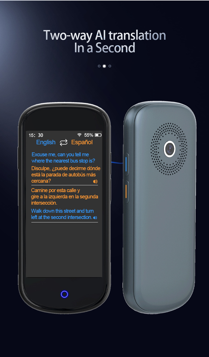 跨境新款 v12 ai智能翻译机 4.0 寸 多国语言同声互译带离线翻译